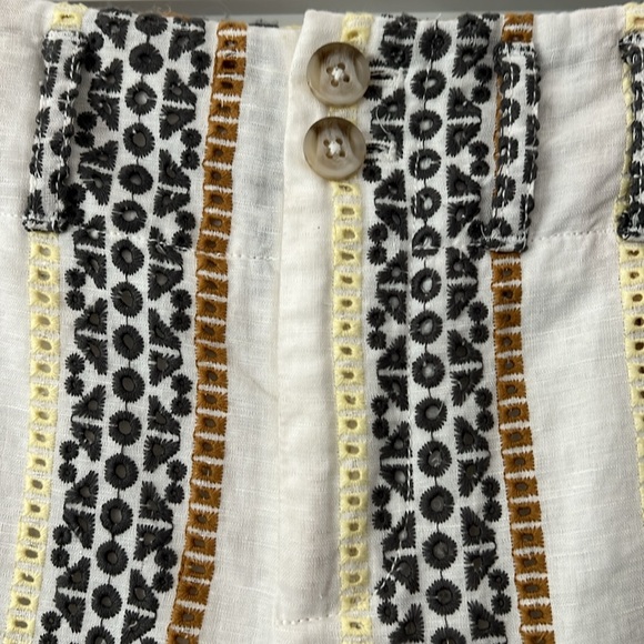 Anthropologie - Embroidered linen Striped Boho Wide Leg High Rise Eyelet Pants - Picture 4 of 6